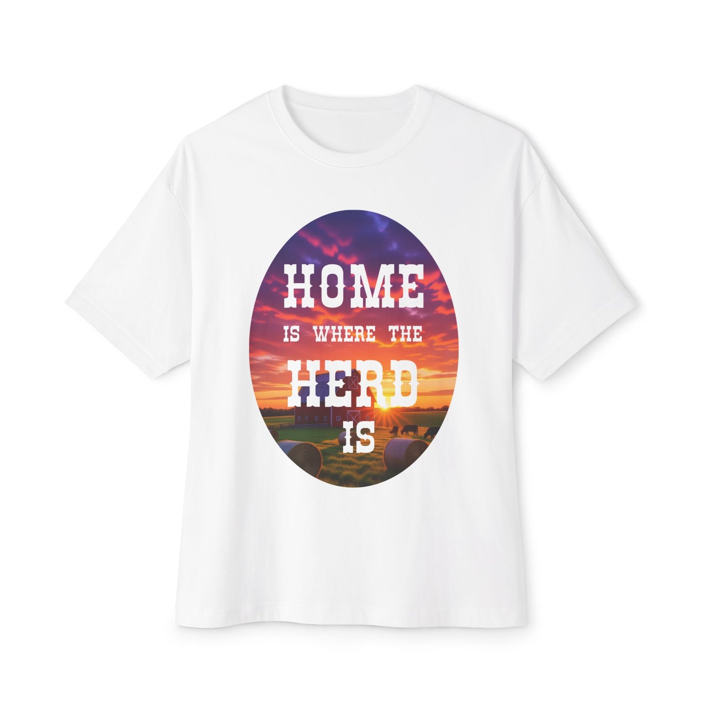 Home is Where the Herd Is Boxy Tee - Unisex Oversized T-Shirt, Casual Wear, Gift for Animal Lovers, Home Decor, Farm Life
